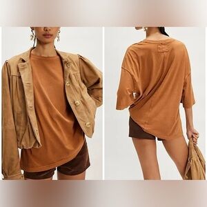NWOT Free People We The Free Perfect Oversized Tee - Meerkat tan orange - XS